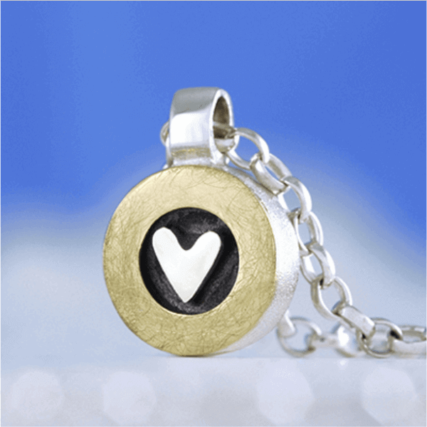 Silver heart with golden circle Pendant | Alan Ardiff