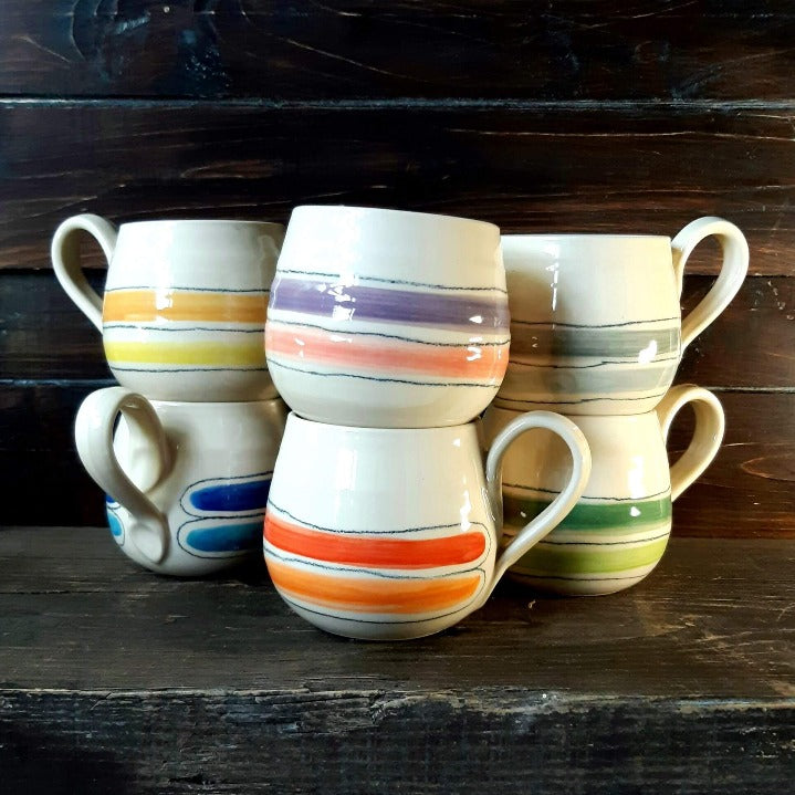 Round Colourful Banded Mugs Thomas Powell Pottery