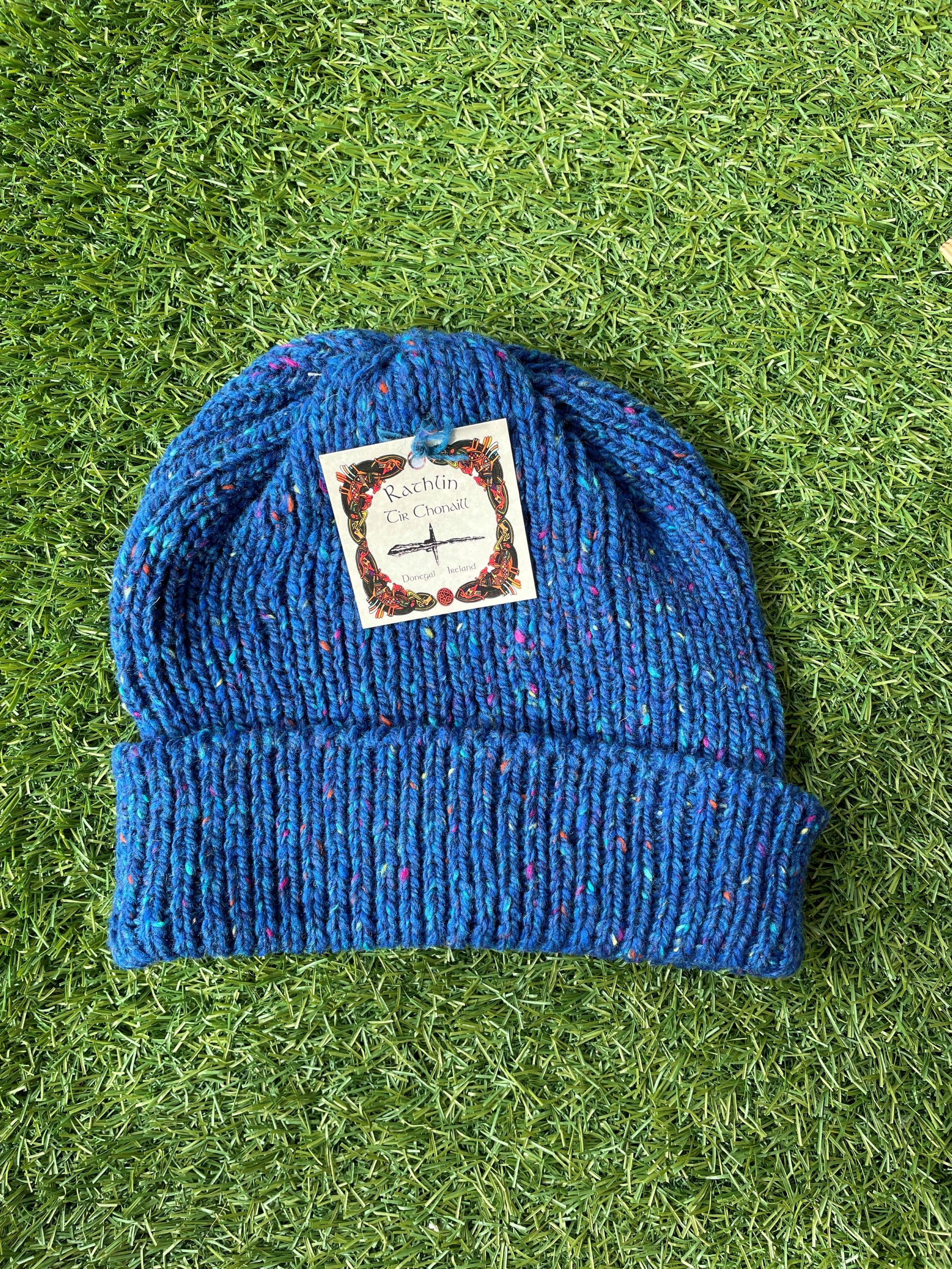 Vintage Donegal Design Blue Green Pure Wool Handwoven Winter Hat Donegal Beanies - Made in Ireland | Hanna Hats main image 3