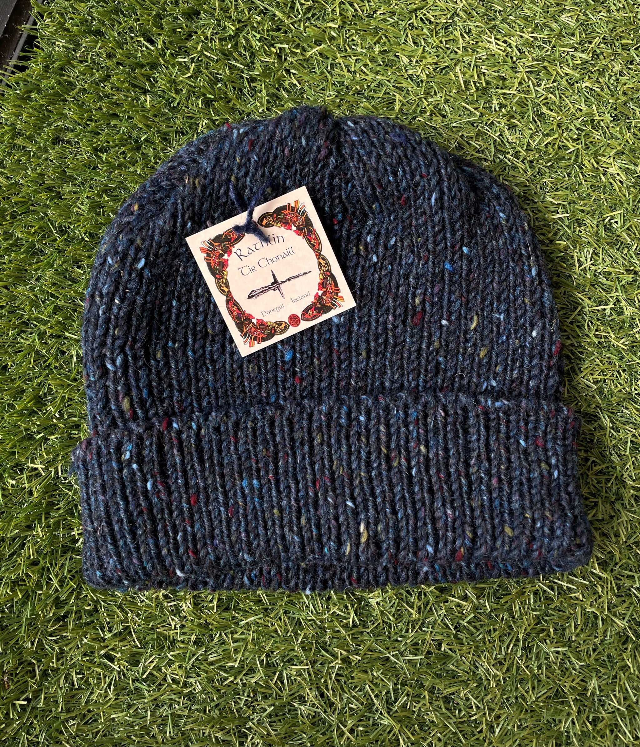 Vintage Donegal Design Blue Green Pure Wool Handwoven Winter Hat Donegal Beanies - Made in Ireland | Hanna Hats main image 2