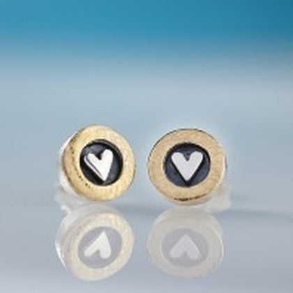 Silver heart with golden circle stud earrings | Alan Ardiff at Painted Earth