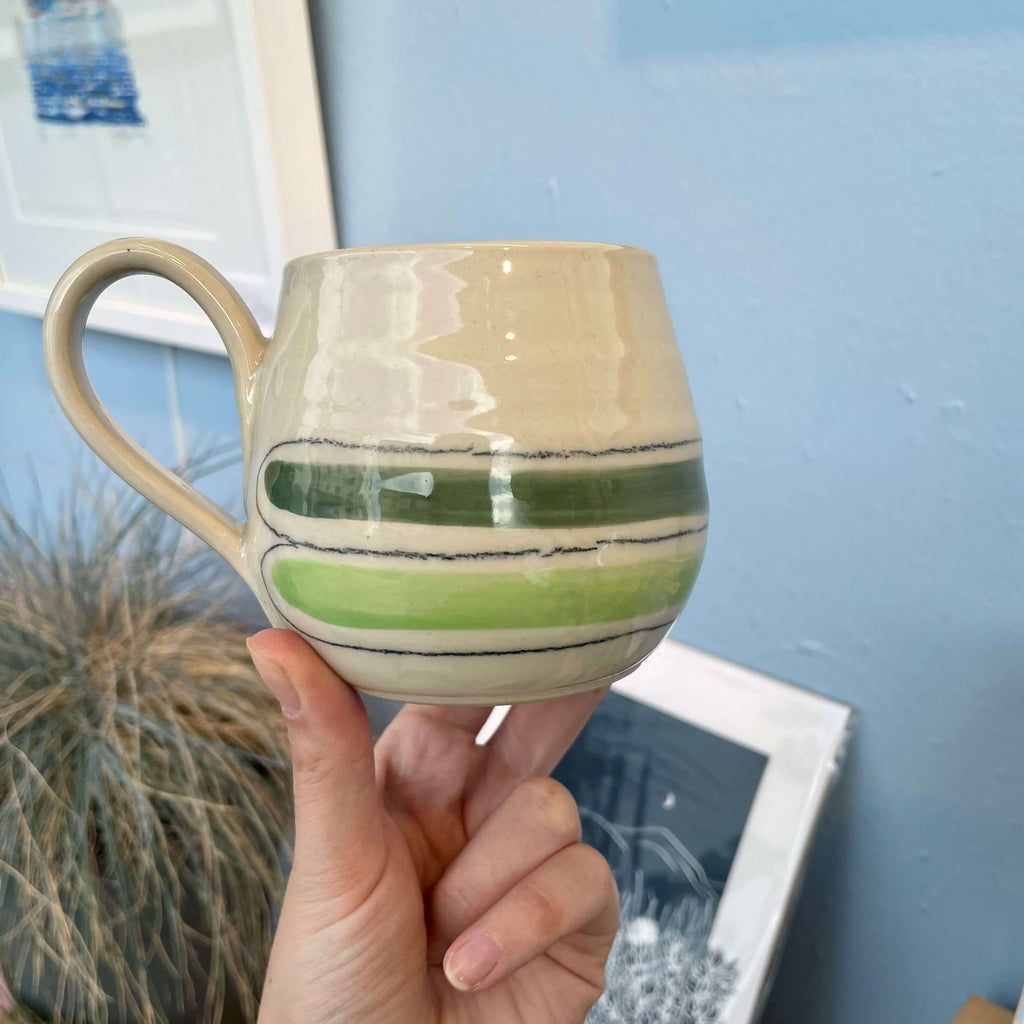 Green striped handmade ceramic mug thomas Powell