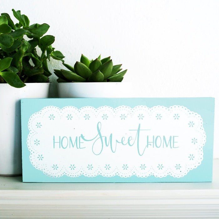 Once Upon A Dandelion Home Sweet Home Wooden Sign turquoise