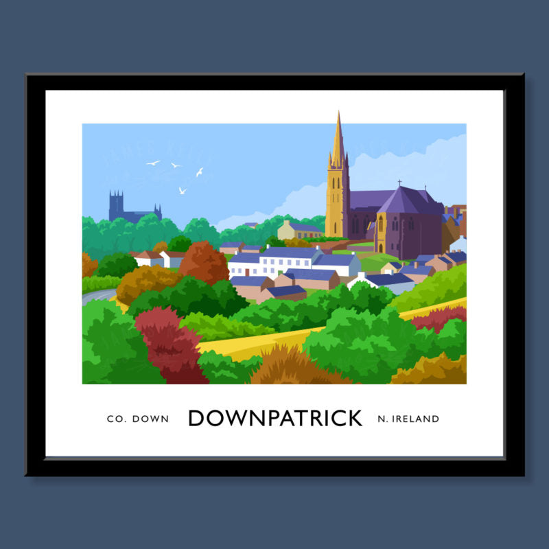 Downpatrick Skyline Print Vintage Poster A4 James Kelly