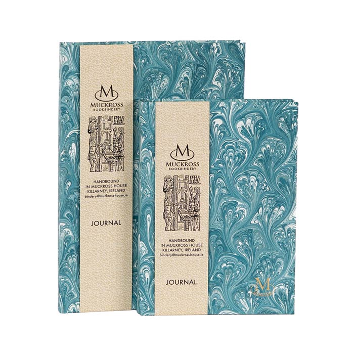 Teal Marble Paper A5 Journal - Handbound Muckross Bookbindery