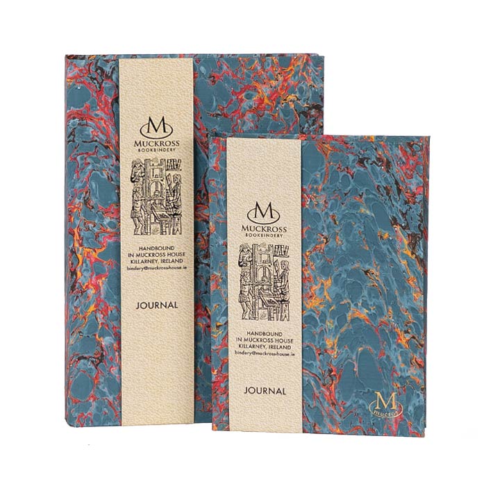 Grey Blue Marble Paper A5 Journal - Handbound Muckross Bookbindery