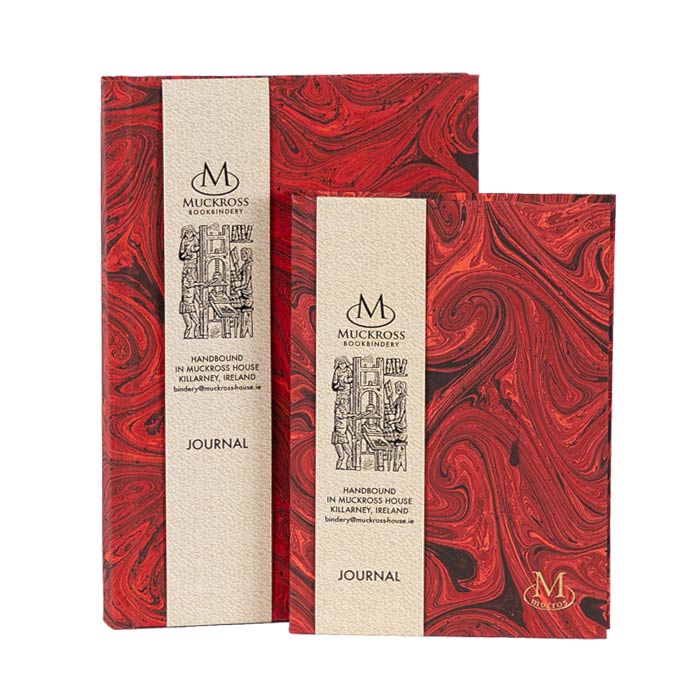 Red Marble Paper A5 Journal - Handbound Muckross Bookbindery